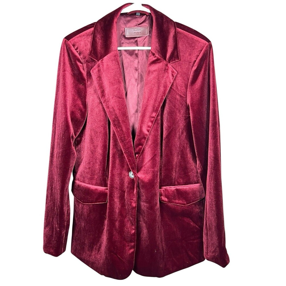 Blank NYC Blazer Womens L Velvet Burgundy One Button‎ Holiday Formal Soft